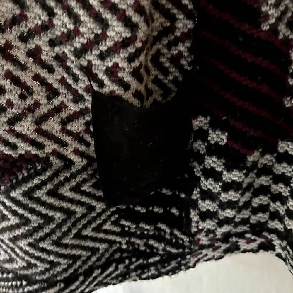 Lucky Brand Red Black White Wool Blend Chunky Aztec Open Cardigan Sweater Size S